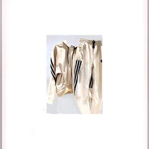 Rare/Unique Adidas VelourVelvetCorduroy Mix Cream Beige 2 Piece Tracksuit, L-XXL